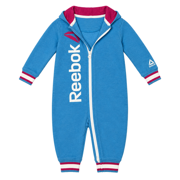 Reebok Hooded Romper Size 3-6M Blue Full Zip Fleece Jumpsuit