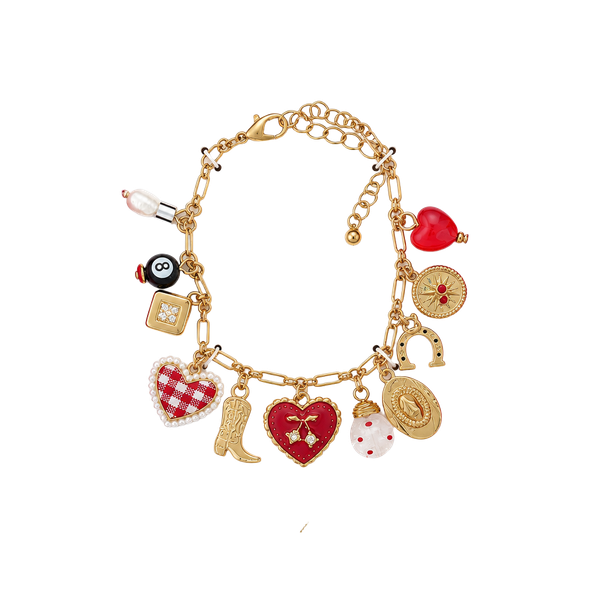 Persimmon Charm Bracelet Size 7.5"+2.5" Fresh Water Pearl Cubic Zirconia