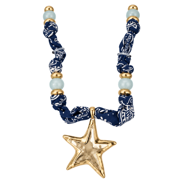 True to Form Starfish Bandana Scarf Necklace 18"+3" Blue Gold