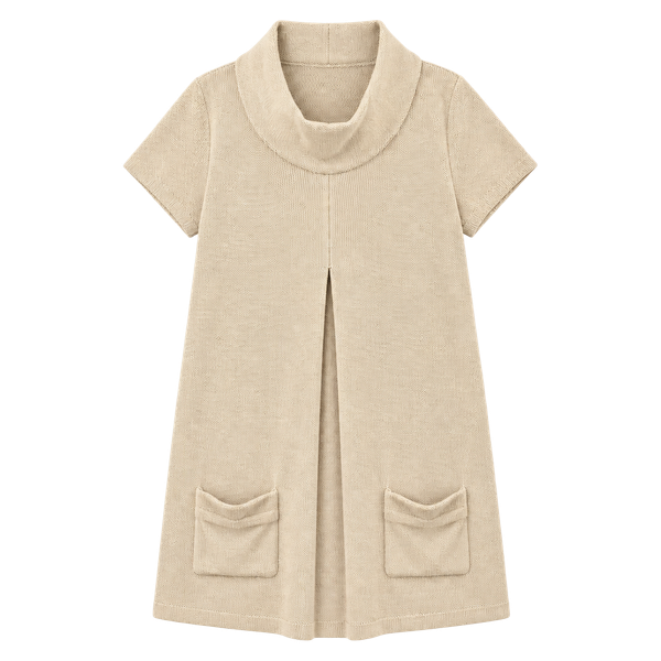 Chelsea & Theodore Knit Sweater Dress Size S Beige Cowl Neck Short Sleeve