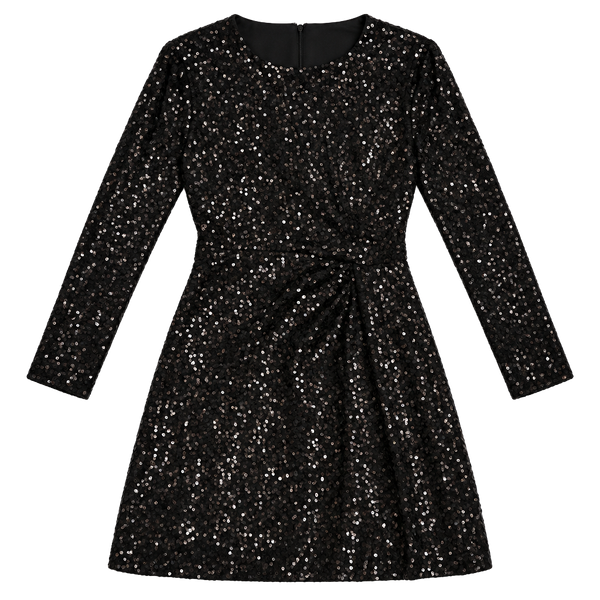 Belle Badgley Mischka Dress Size 10 Black Sequin Long Sleeve A813