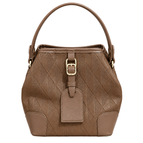 Unbranded Rhombus Bucket Handbag Brown PU Leather Shoulder Bag