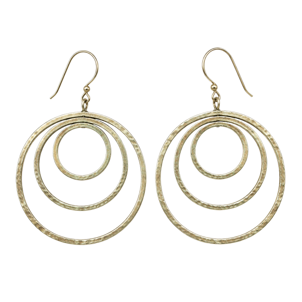 Triple Hoop Brass/Titanium Loop Gold-toned Dangle Drop Minimalist Modern Earrings