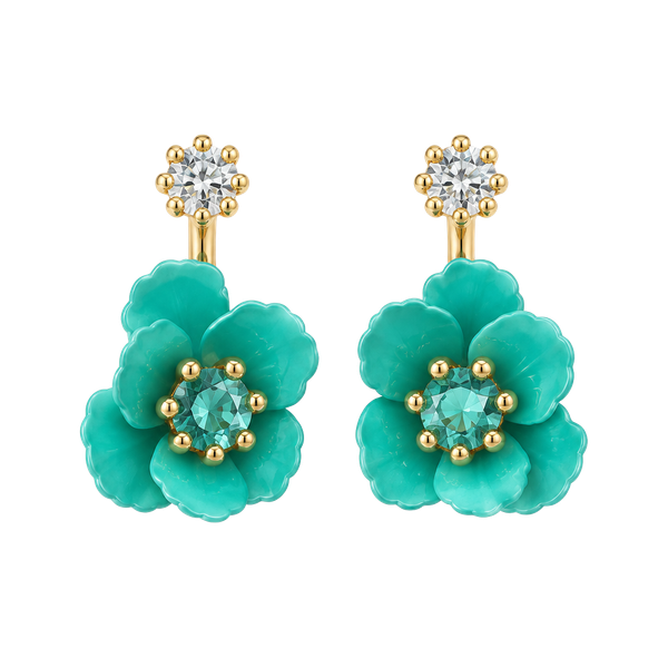 Amanda Blu Flower Jacket Earrings Turquoise Blue and Gold