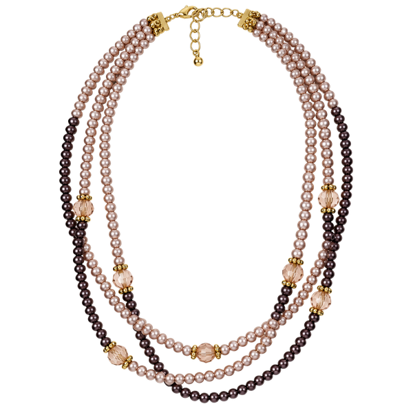 Vintage Multi Strand Beaded Necklace Brown Gold Tone Lobster Clasp