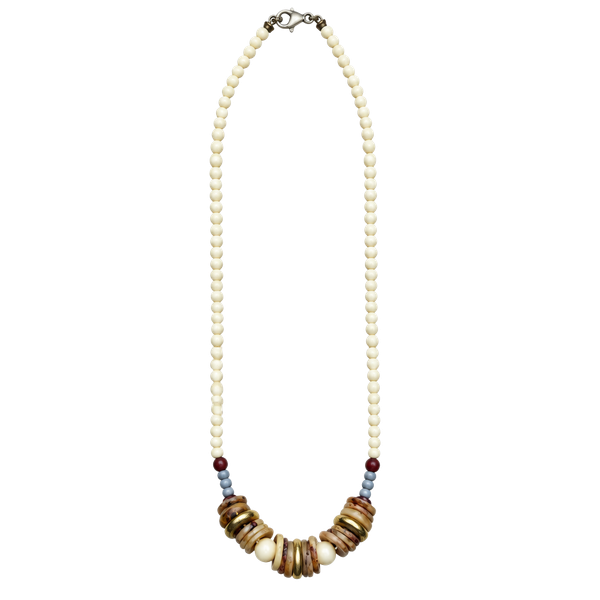Vintage Beaded Necklace with Wooden and Acrylic Beads and Gold Tone Clasp