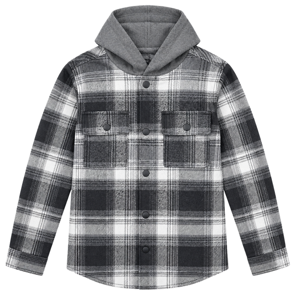 Cat & Jack Hooded Shirt Jacket Size S 6/7 Charcoal White Plaid