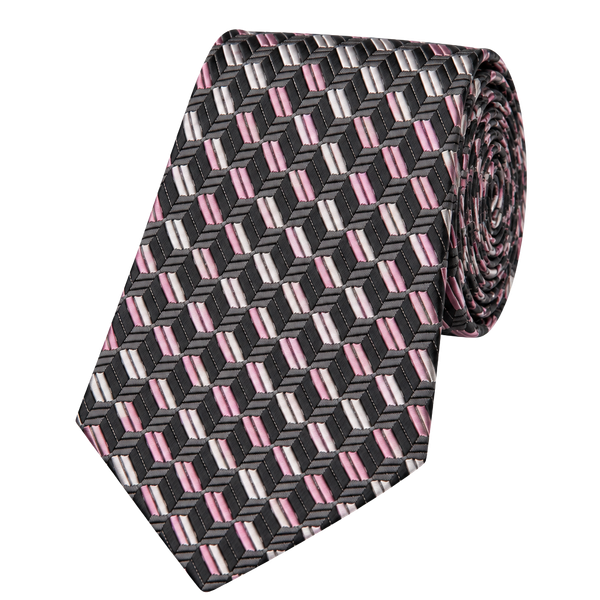 Valerio Garati Geometric Silk Necktie Black Pink Gray