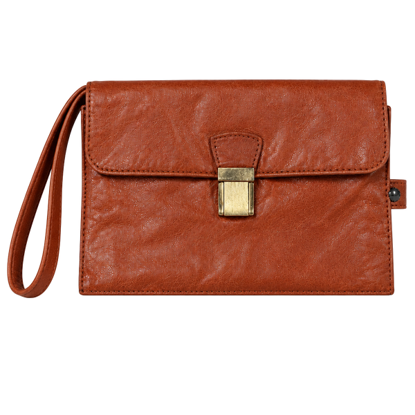 Vaca Grabada Leather Wristlet Clutch Brown Made In Argentina