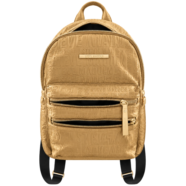 Steve Madden Embossed Logo Mini Backpack Tan Gold