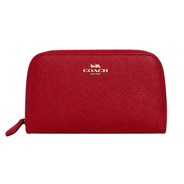 Coach Red Dome Crossgrain Leather Cosmetic Case Makeup Bag Zip Pouch 