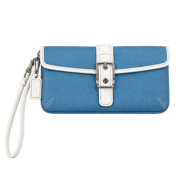 Vintage Coach Blue White Leather Wristlet Buckle Detail