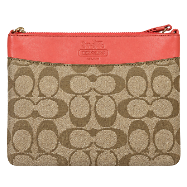 Coach Signature C Crossbody Bag Coral Brown Canvas Leather