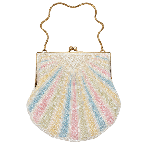 Vintage Beaded Seashell Handbag Pastel Rainbow Clam Evening Purse