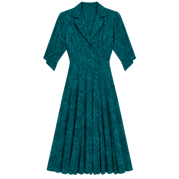 Vintage Oscar & Me Teal Black Midi Dress Size 5/6