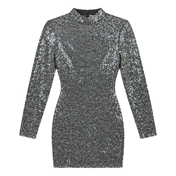 B. Darlin Prom Dress Size 1/2 Gray Sequin Halter Sleeveless
