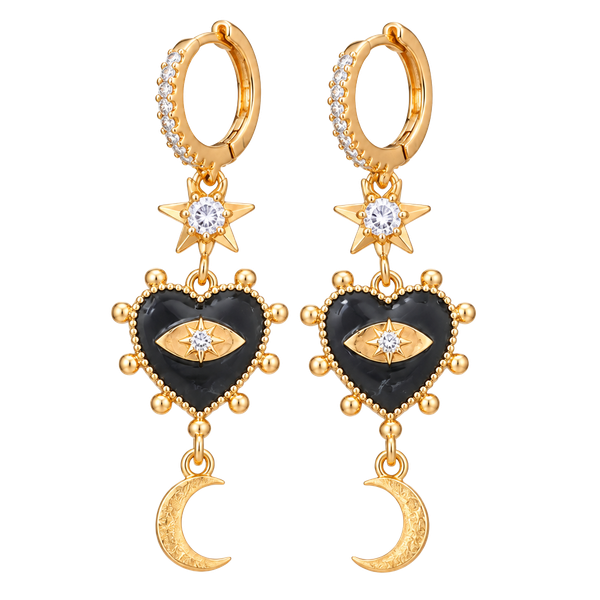 Evil Eye Heart Star Moon Earrings