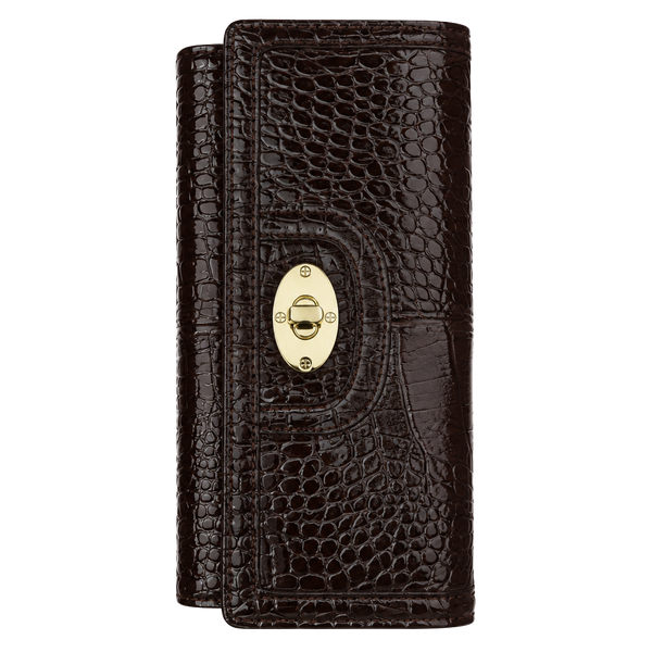New Directions Brown Croc Embossed Patent Leather Flap Wallet