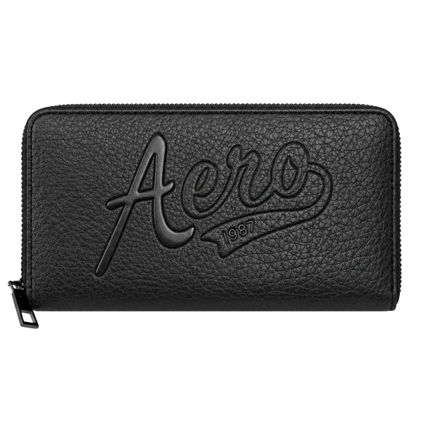 Aeropostale Zip Around Wallet Black Logo 1987