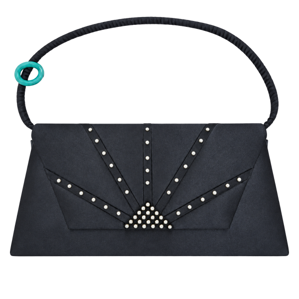 Jessica McClintock Satin Evening Bag Navy Blue Rhinestone Clutch Strap