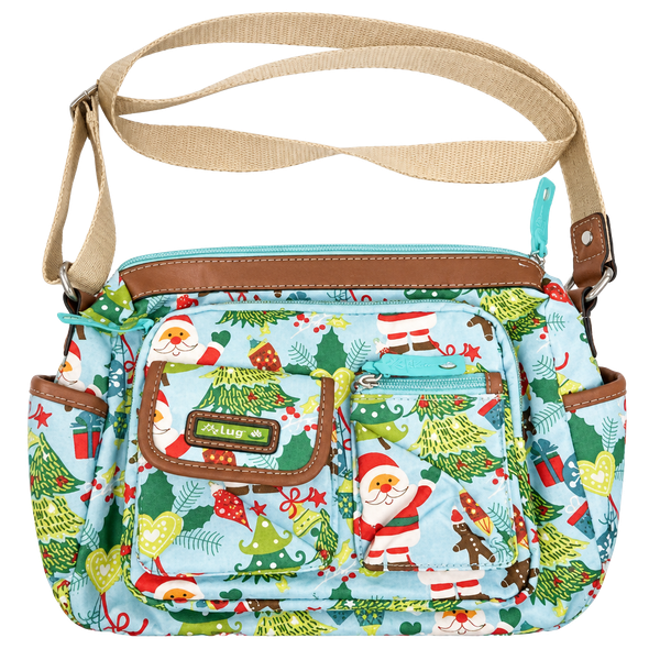 Lily Bloom Christmas Santa Crossbody Bag Blue Holiday Print