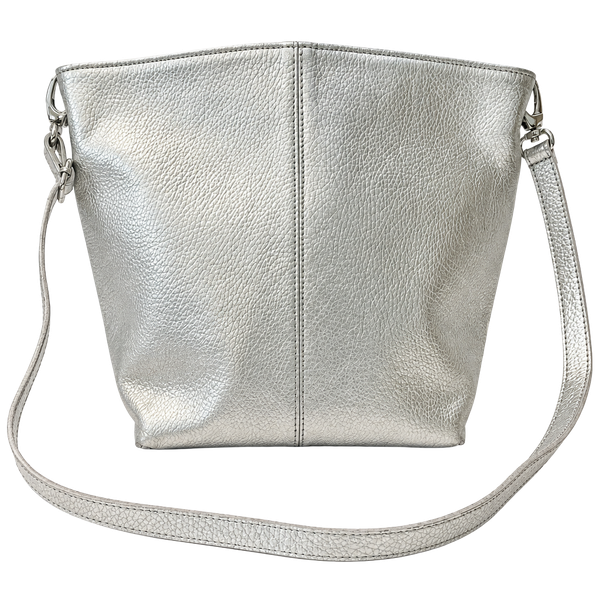Italian Leather Metallic Silver Crossbody Bag Hobo Purse
