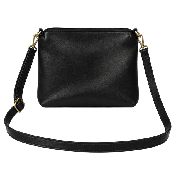 Black Faux Leather Crossbody Bag Gold Hardware