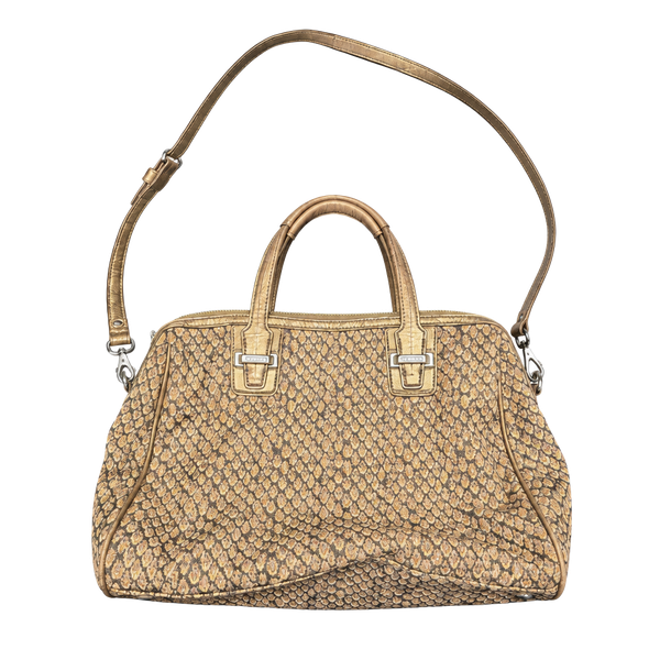 Coach Taylor Snake Print Satchel Pewter Gray Black Leather Tote