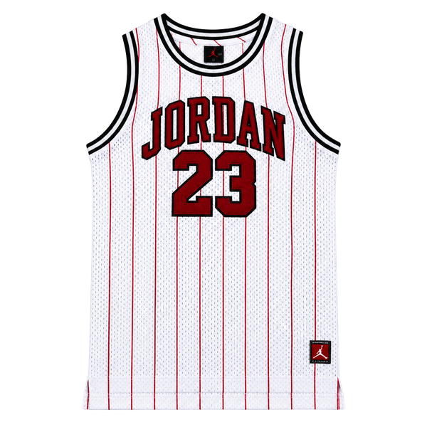 Jordan Brand Youth 10-12 #23 Mesh Basketball Jersey White Red Pinstripe Kids