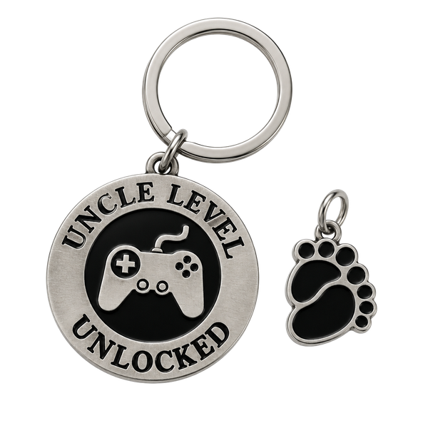 Uncle Level Unlocked Keychain Stainless Steel Gaming Theme Gift