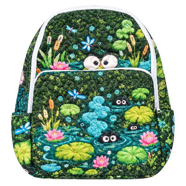 Cute Kawaii Frog  Green Quilted lLilly Pad Pond Backpack