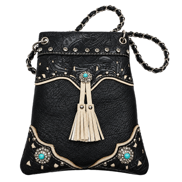 Western Turquoise Stone Concho Tassel Crossbody Purse