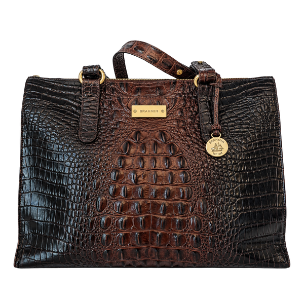 Brahmin Melbourne Leather Business Tote Bag Brown Croc Embossed