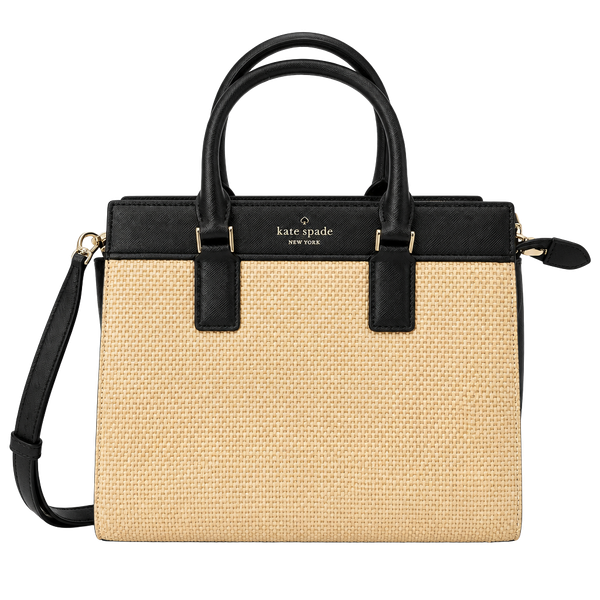Kate Spade Cameron Straw Medium Satchel Black Natural
