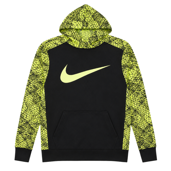 Nike Dri-Fit Child’s Hoodie Size XL Black Volt Yellow Geometric Graphic Pullover