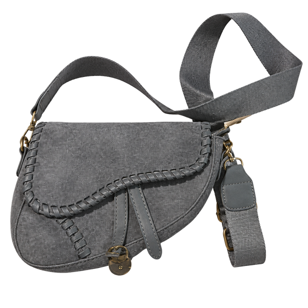 Panova London Grey Suede Saddle Crossbody Bag