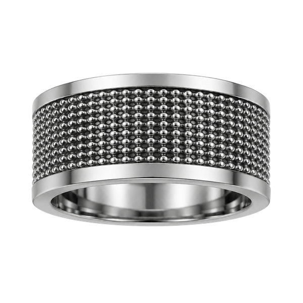 Stainless Steel Mesh Center 8mm Band Silver Ring
