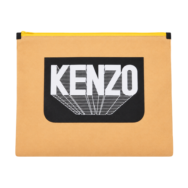 Kenzo Leather Clutch Black Yellow Paris Logo Patch