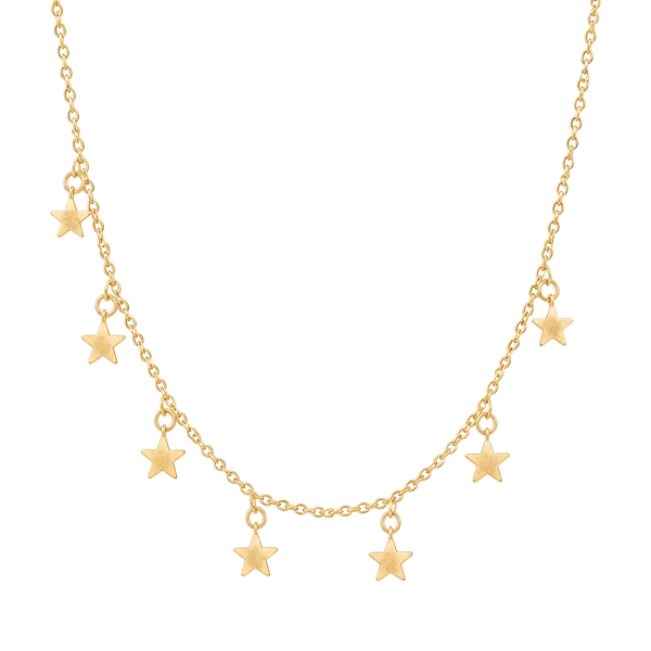 Gold Plated Star Station Necklace with Charm and Adjustable Chain