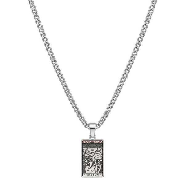 The Sun Tarot Card Pendant Necklace Silver Chain