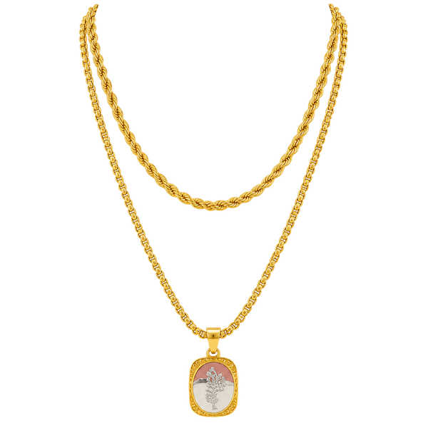 S.steel Gold Tone Rope Chain Necklace with Pendant and Adjustable Chain