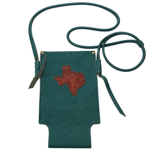 Handmade Leather Texas Bottle Holder Crossbody Bag Teal