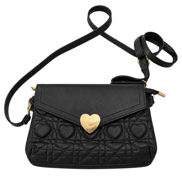 Black Heart Quilted Crossbody Bag 