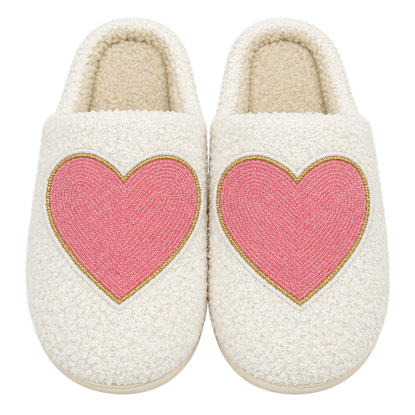 Katydid Heart Slippers Size 6/7 White Fuzzy Beaded Heart