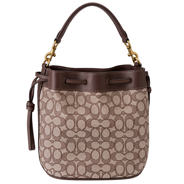 Coach Signature Jacquard Field Bucket Bag Brown Canvas Leather