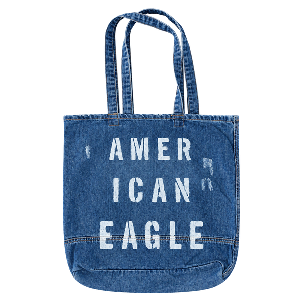 American Eagle Distressed Denim Tote Shoulder Bag Medium Size