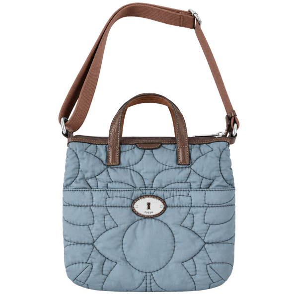 Fossil Key-Per Gray Quilted Crossbody Bag with Brown Leather Trim
