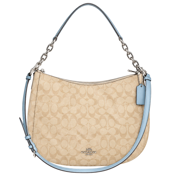 Coach Elle Hobo F39527 Signature Tan Light Blue Shoulder Bag