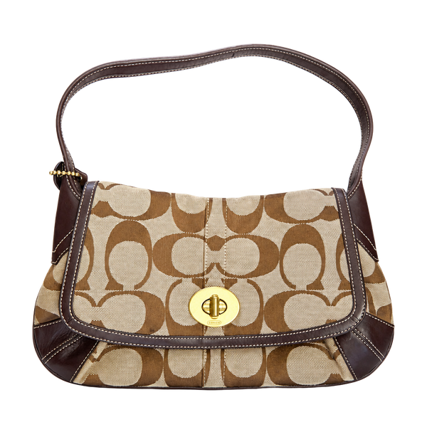 Coach Signature Canvas Ergo Turnlock Flap Shoulder Bag Brown
