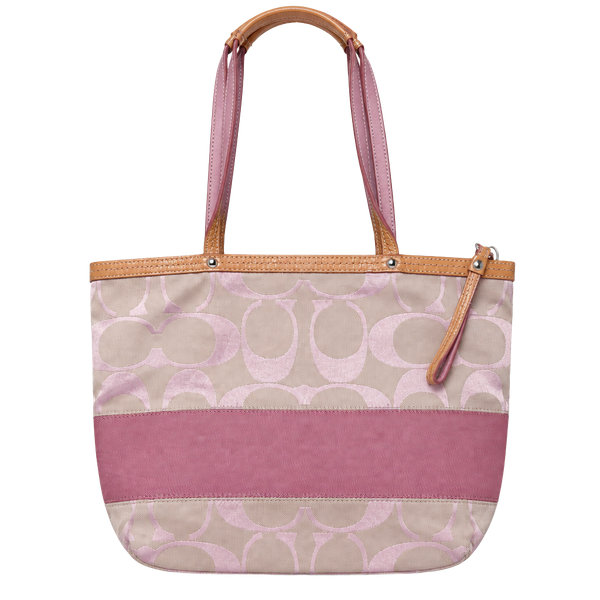 Coach Signature C Stripe F13548 Pink Tan Canvas Tote Shoulder bag y2k 2000’s